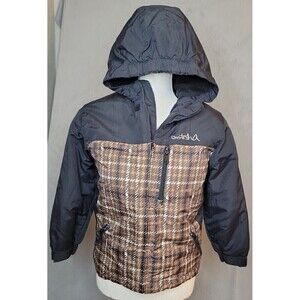 Gotcha Youth Jacket Sz 10 Black Brown Plaid Skate Ski Full Zip Winter Coat EUC!